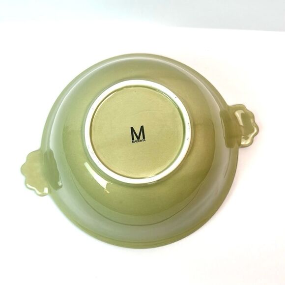 Magenta Pottery Handle Serving Salad Bowl Lobster Design Ceramic Olive Green - Picture 7 of 11